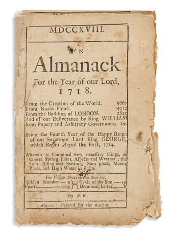 (EARLY AMERICAN IMPRINT.) [Nathaniel Whittemore.] An Almanac for the Year of Our Lord, 1718.